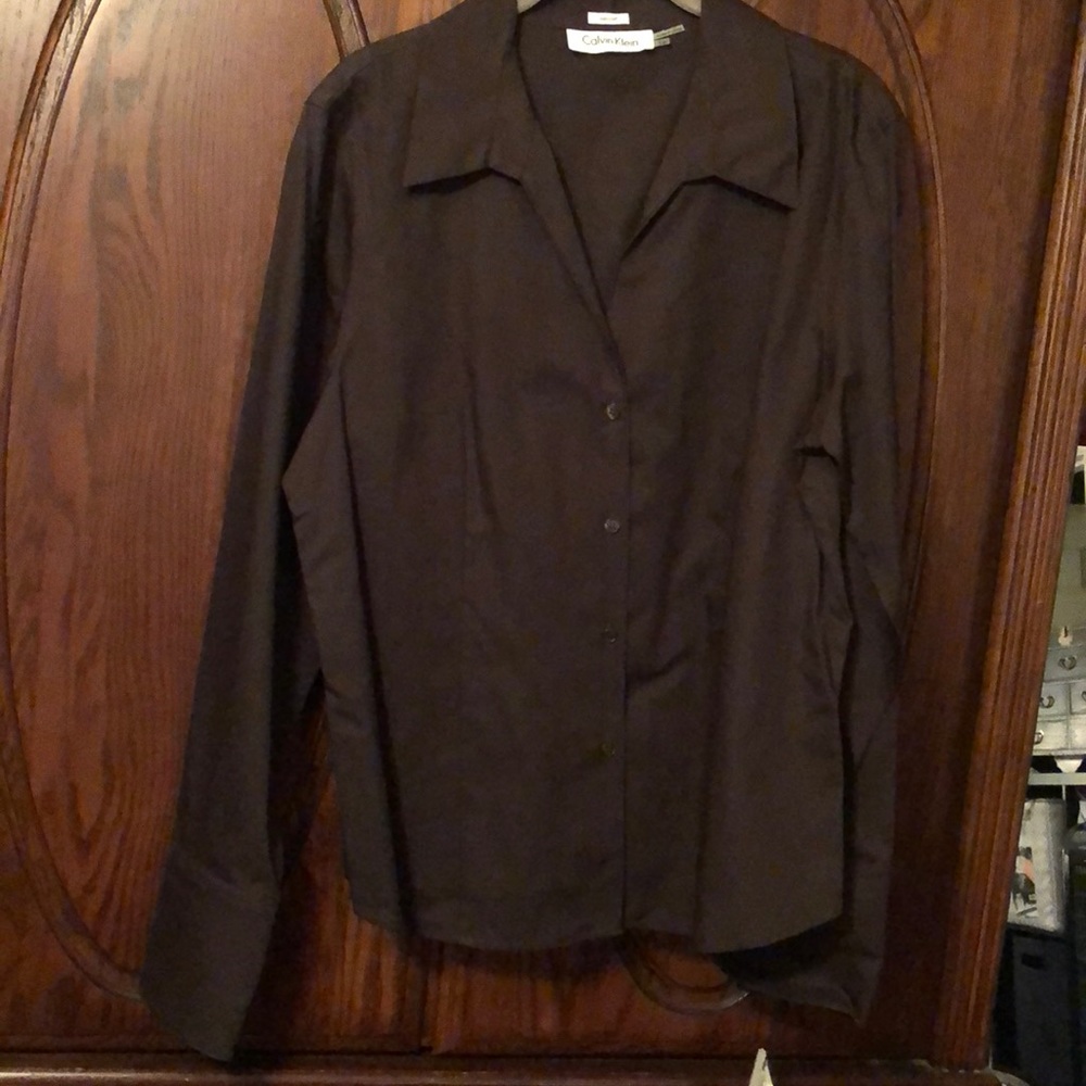 Calvin Klein brown non iron button up top SZ 16
